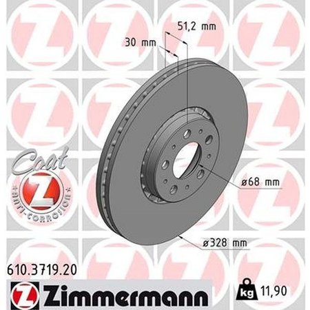 ZIMMERMANN Brake Disc - Standard/Coated, 610.3719.20 610.3719.20